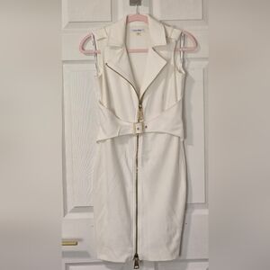 Calvin Klein White Belted Moto Dress Size: 2